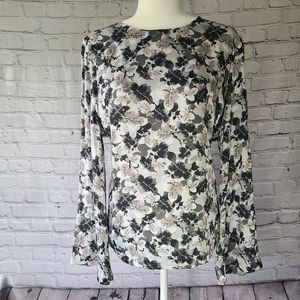 Banana Republic, Bell Sleeve Blouse, Zip Back, Sixe XL, Black and White Floral